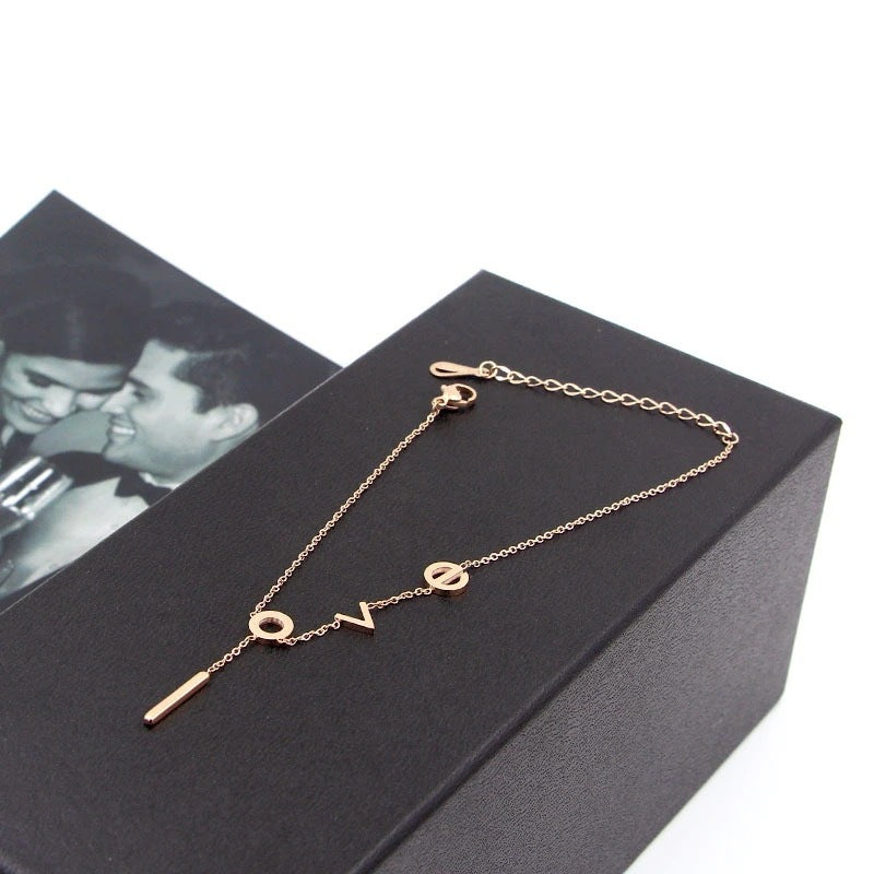 Minimalist LOVE-Shaped Titanium Steel Anklet for Women with Rose Gold Finish