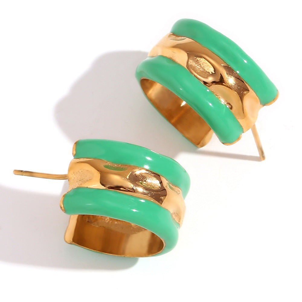 Fashionable Geometric Stainless Steel Plated 18K Gold Wave Texture Drop Earrings for Women