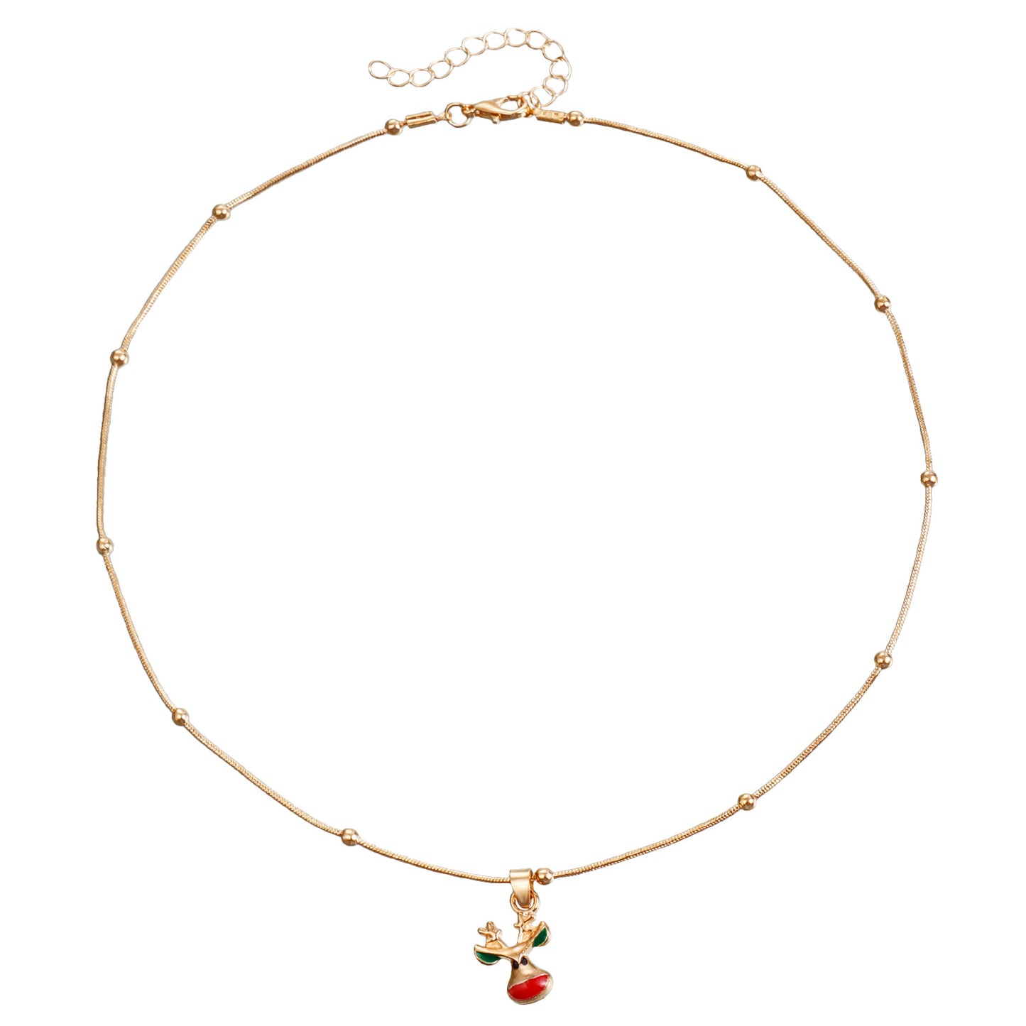 Vintage Christmas Necklace for Women with Geometric Pendant, Electroplated Metal Choker Chain, Santa and Snowflake Enamel Design