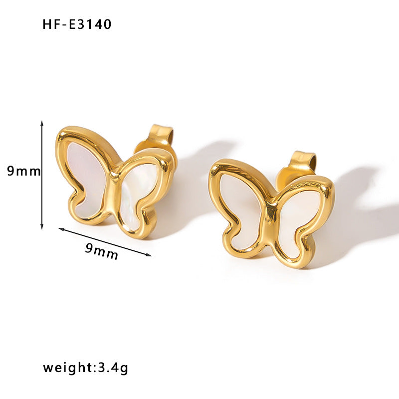 Orecchini a farfalla minimalisti in acciaio inossidabile con placcatura in oro 18K da donna