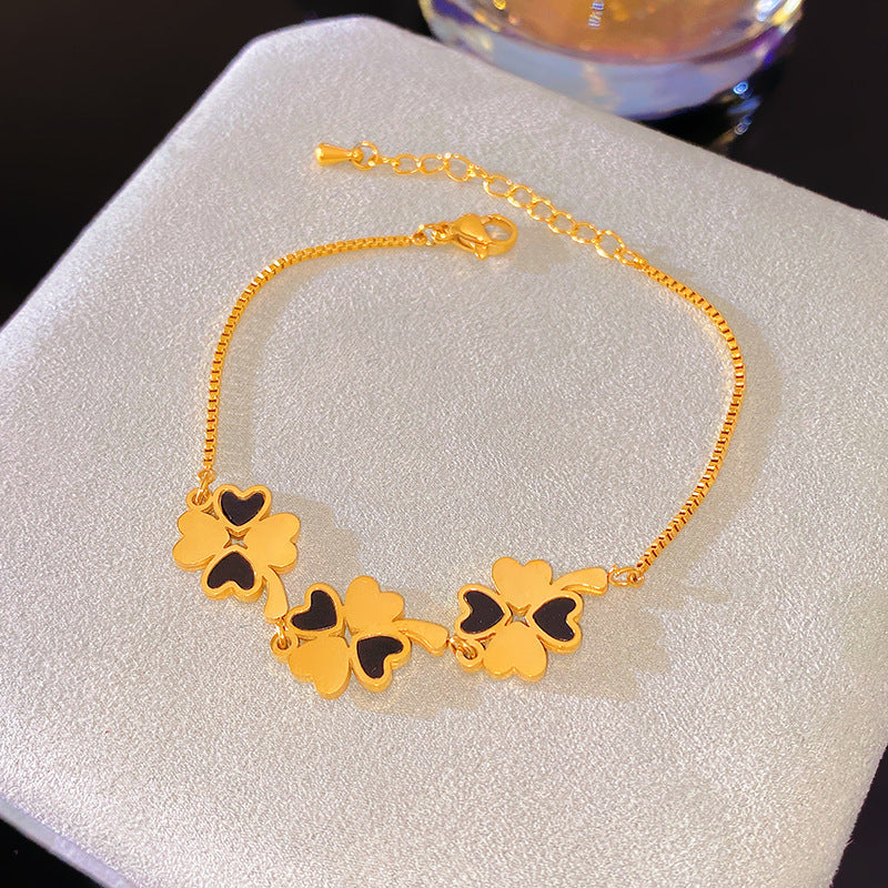 Minimalist Elegant Heart Floral Plated Titanium Steel Bracelet