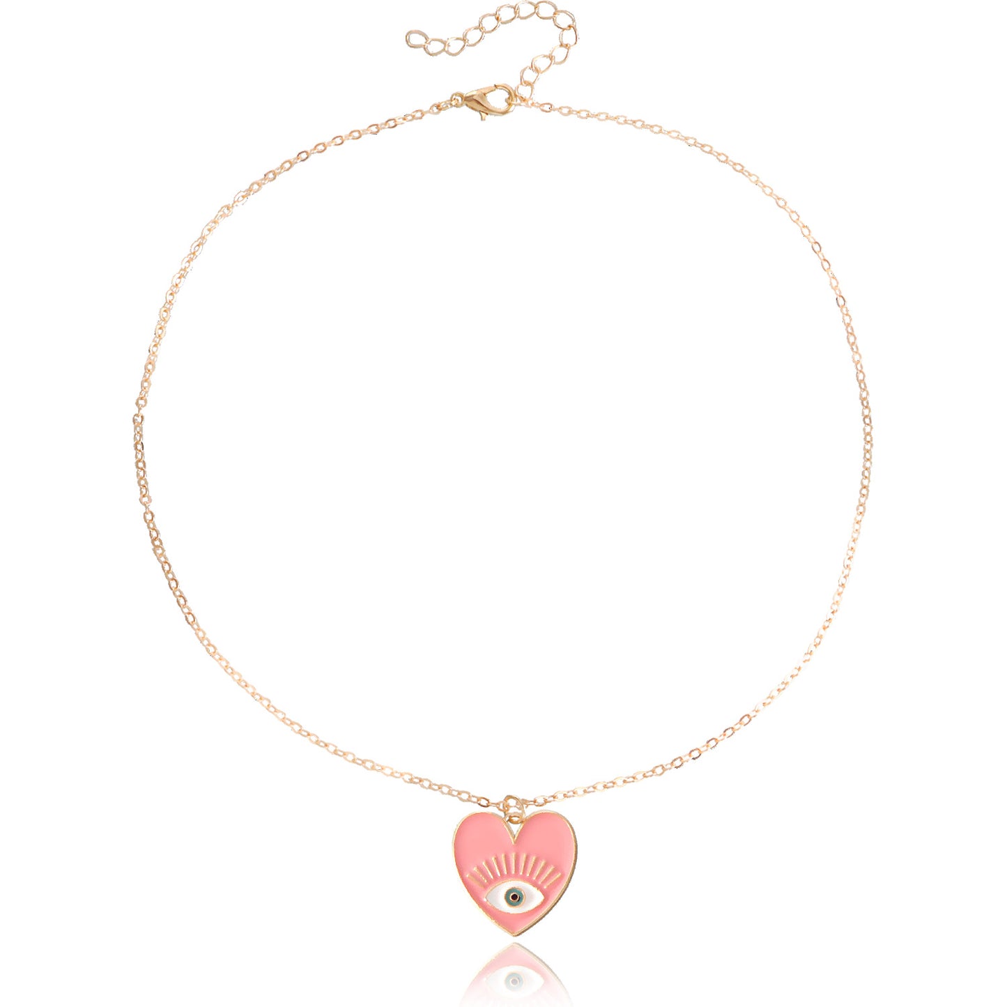 Minimalist Evil Eye Pendant Necklace for Women with Alloy Heart Charm and Geometric Design on Clavicle Chain