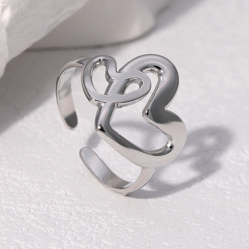 Minimalist 18K Gold Plated Stainless Steel Heart Shaped Open Ring for Women