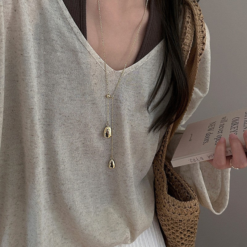 Collana con ciondolo geometrico minimalista in rame placcato da donna, catena maglione di lusso leggera