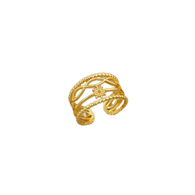 Minimalist Sweet Gold Plated Brass Crown Ring Adjustable Open Band for Women Couples