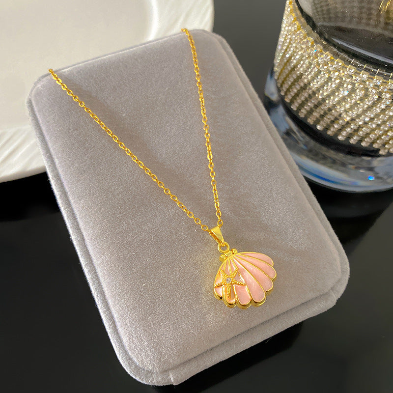 Vintage Enamel Drip Oil Oval Heart Brass Pendant Titanium Steel Necklace Cable Chain