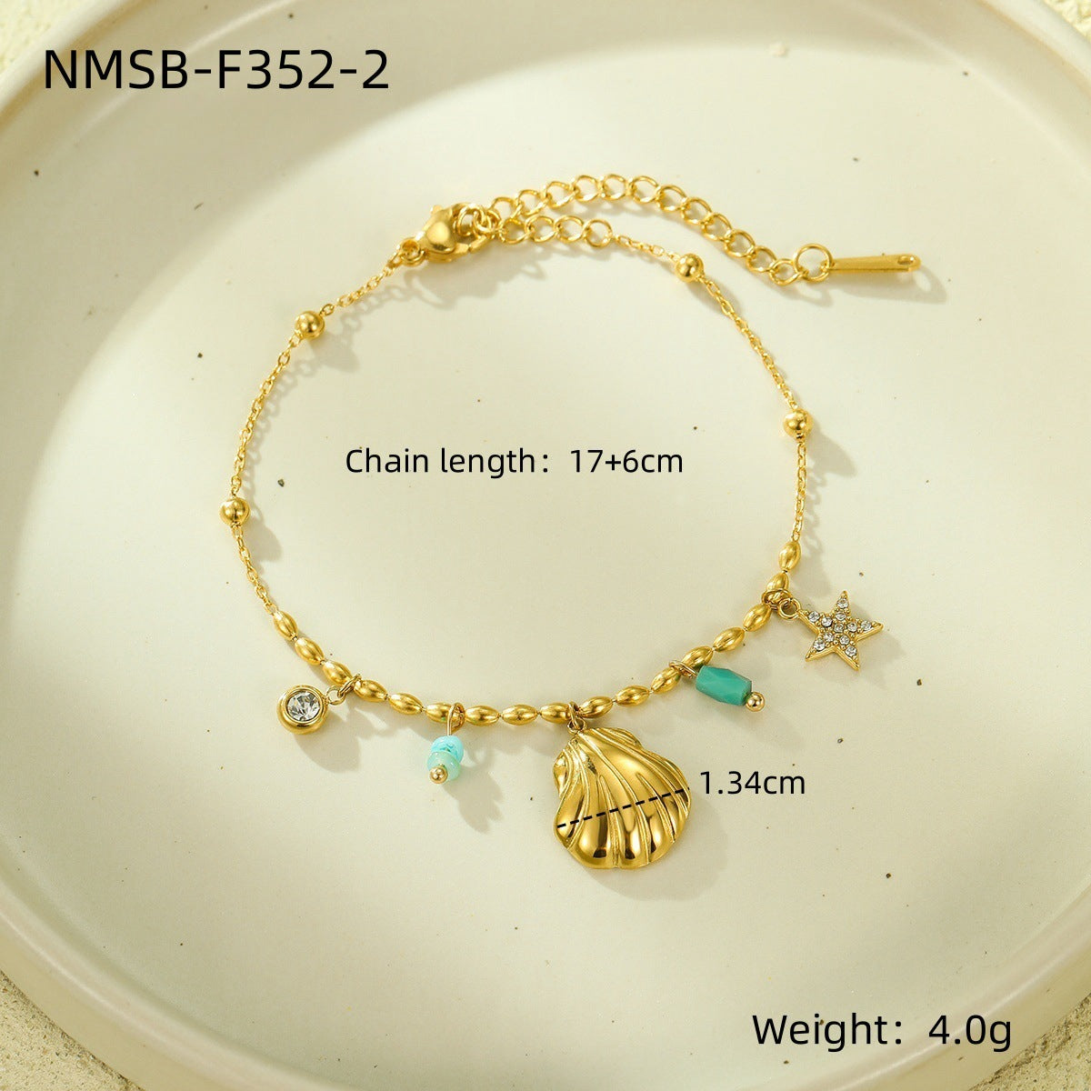 Fashionable Ocean-Inspired Shell and Star-Shaped Titanium Steel Bracelet with Zircon Inlay and 18K Gold Plating for Women