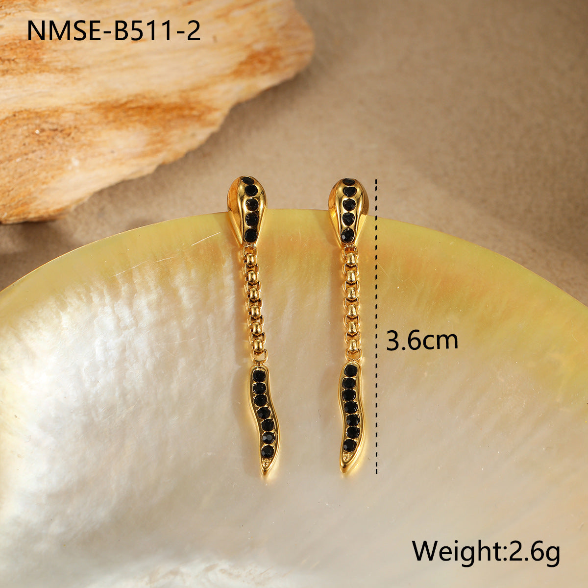 Pendientes geométricos de acero inoxidable con forma de serpiente a la moda para mujer con incrustaciones de diamantes de imitación y chapado en oro