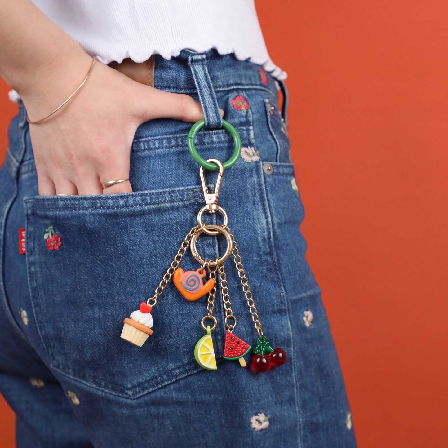 Sweet Acrylic Food Shape Bag Chain Charm with Fruit Pattern