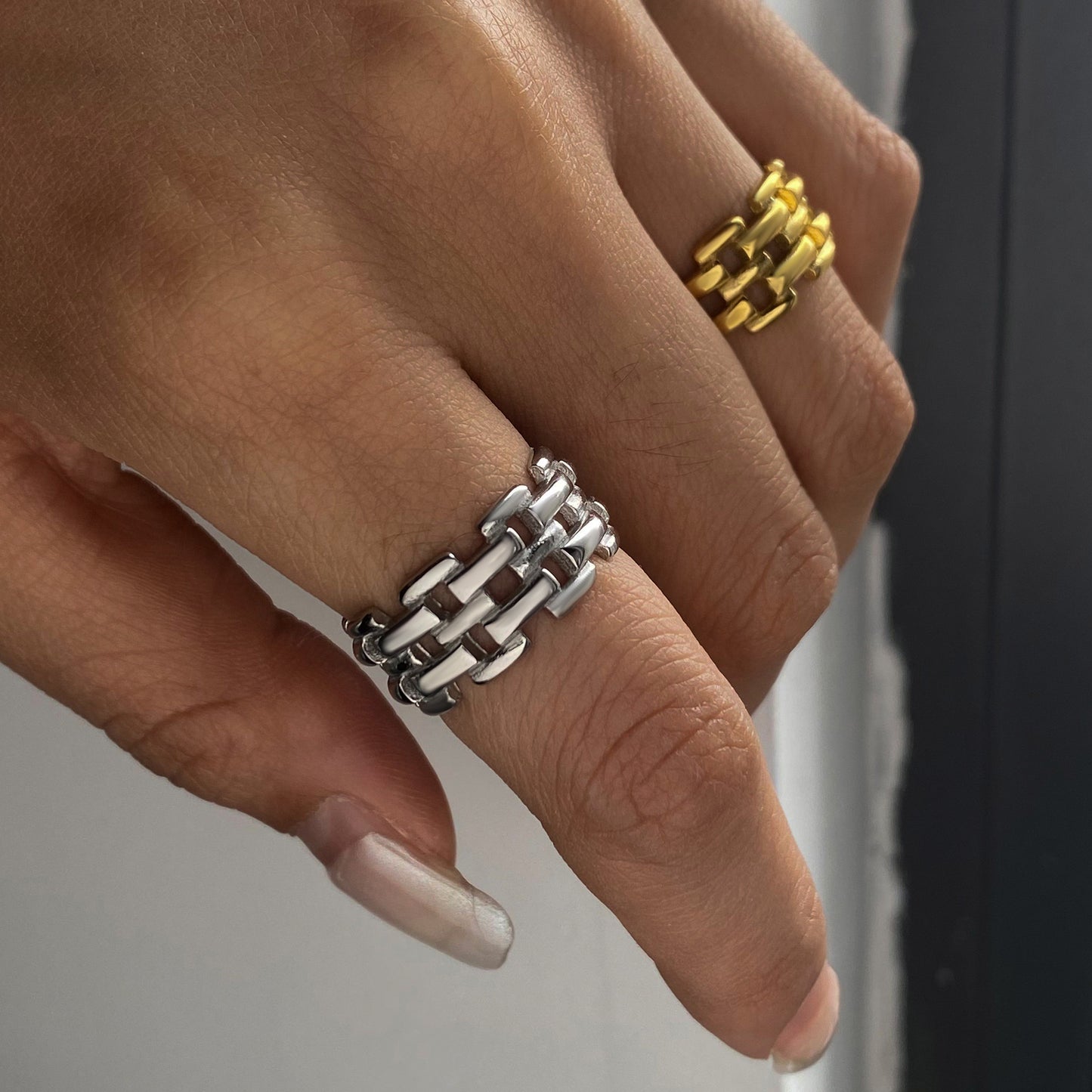 Geometric Plated Stainless Steel Ring for Women