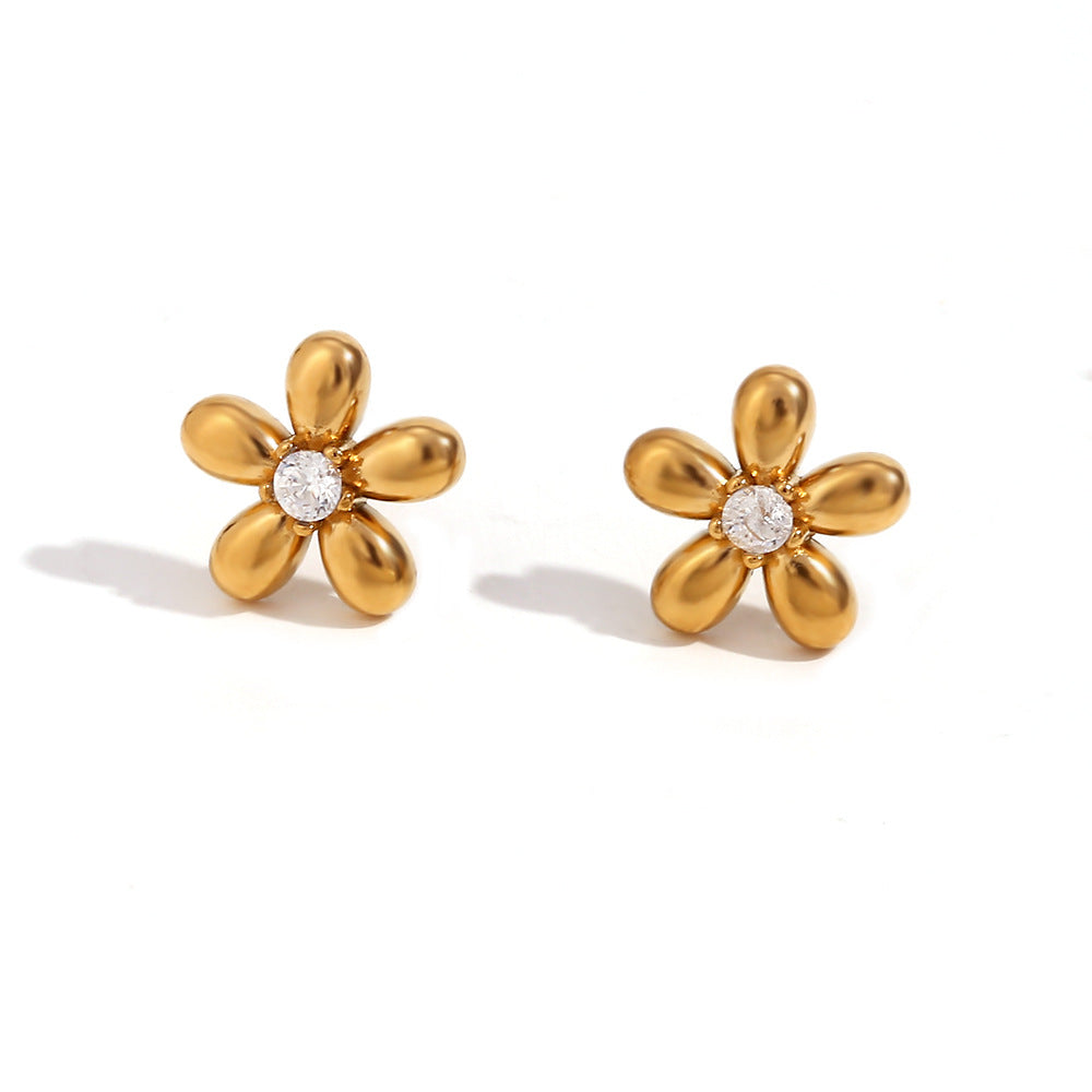 Vintage-Style Irregular Geometric Liquid Drop Earrings in Stainless Steel with 18K Gold Plating and Micro-Paved Zirconia