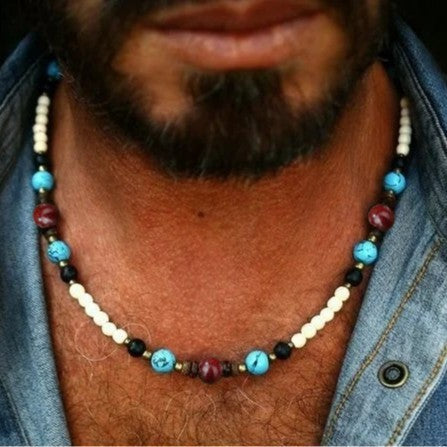 Bohemian Vintage Men's Geometric Wood Beaded Necklace