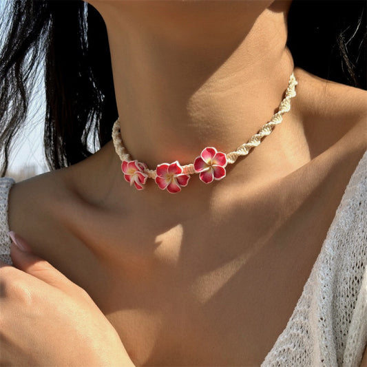 Elegant Bohemian Floral Resin Necklace and Bracelet Set with Cable Chain for Women
