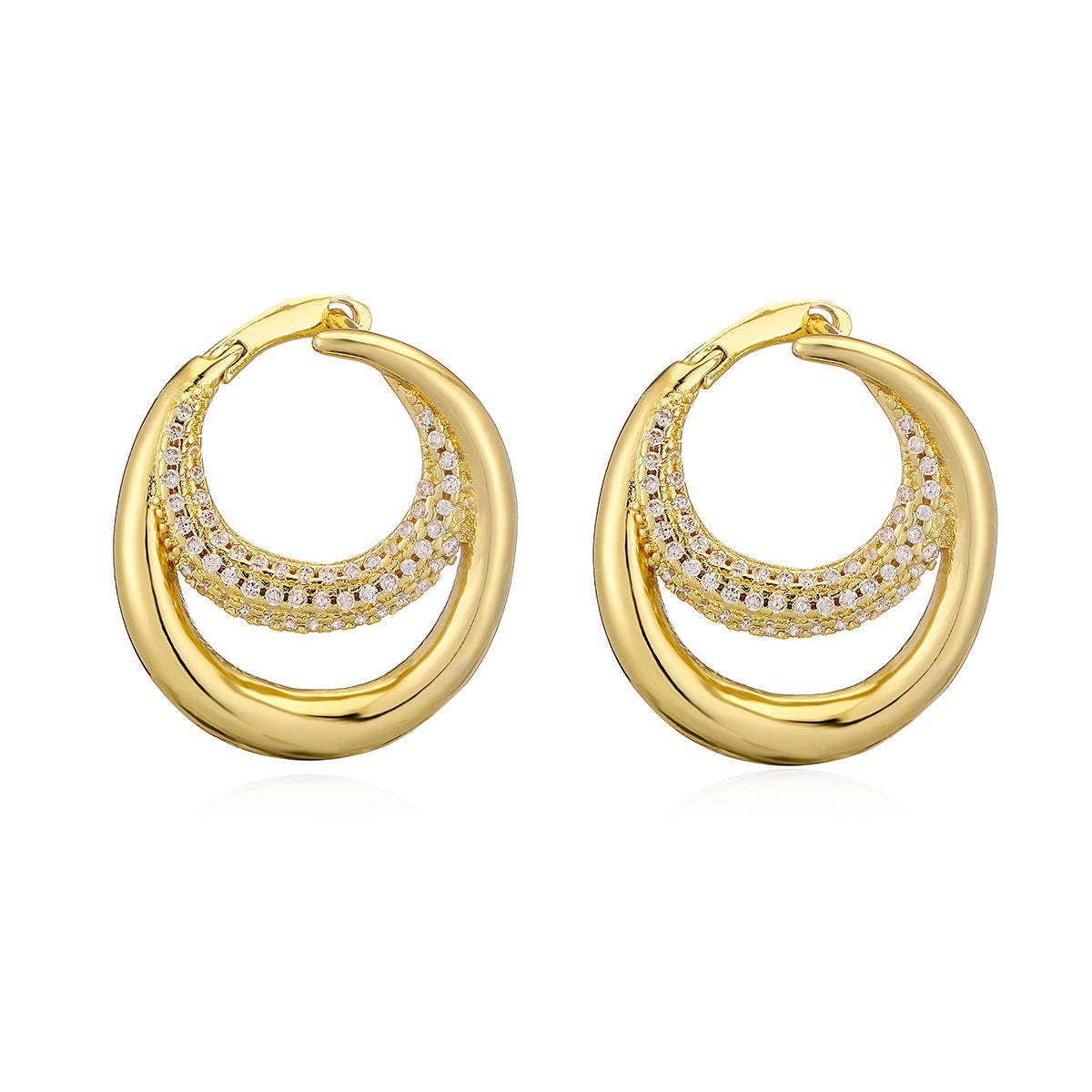Minimalist Elegant Geometric Brass Gold Plated Cubic Zirconia Inlay Stud Earrings for Women