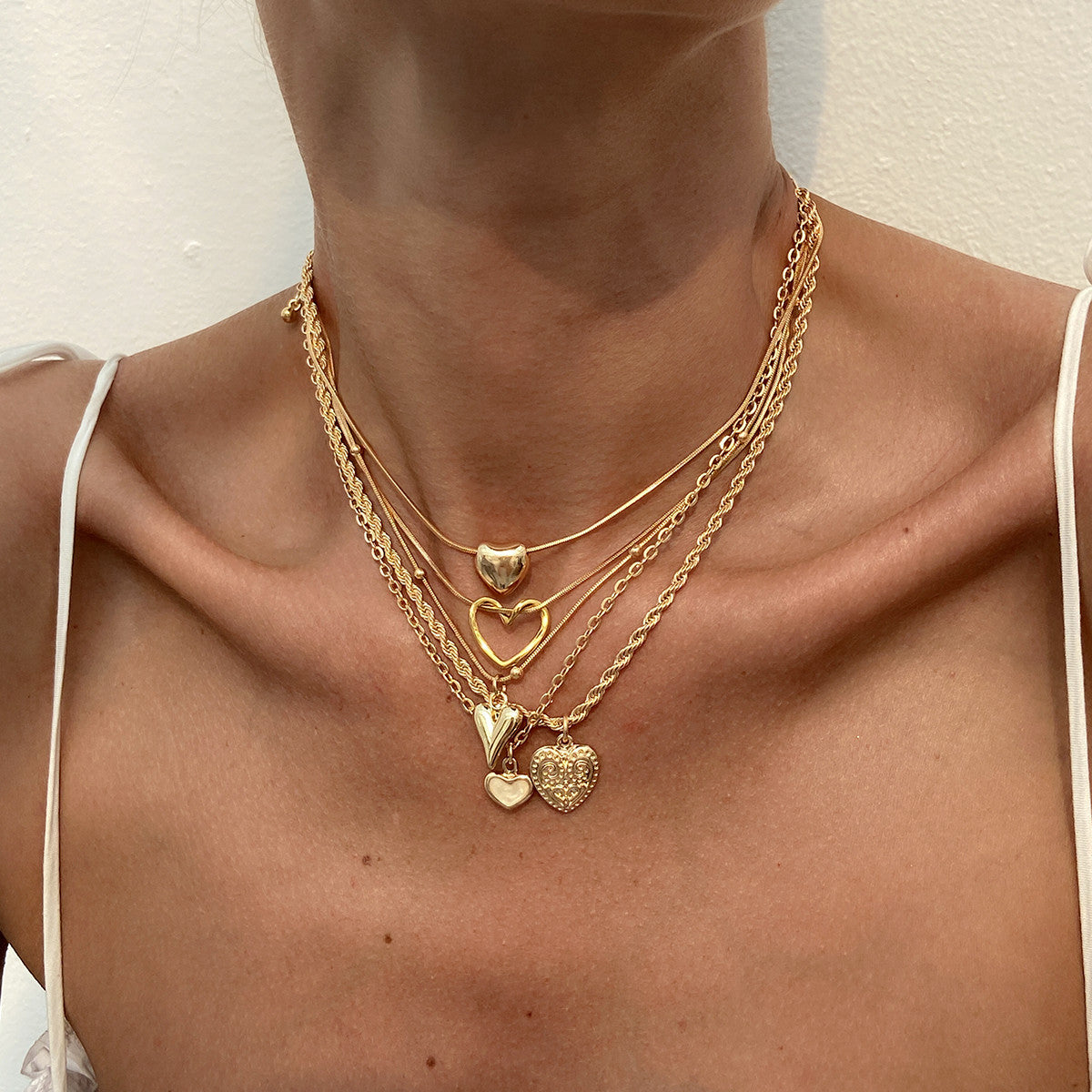Punk Heart Star Zinc Alloy Plated Pendant Necklace with Tassel Rope Chain for Women