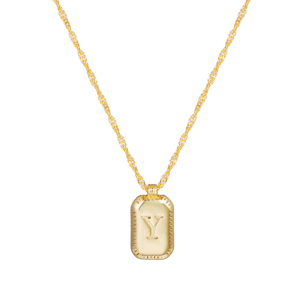 Sweet Gold Plated Brass Letter Geometric Titanium Steel Pendant Necklace for Women