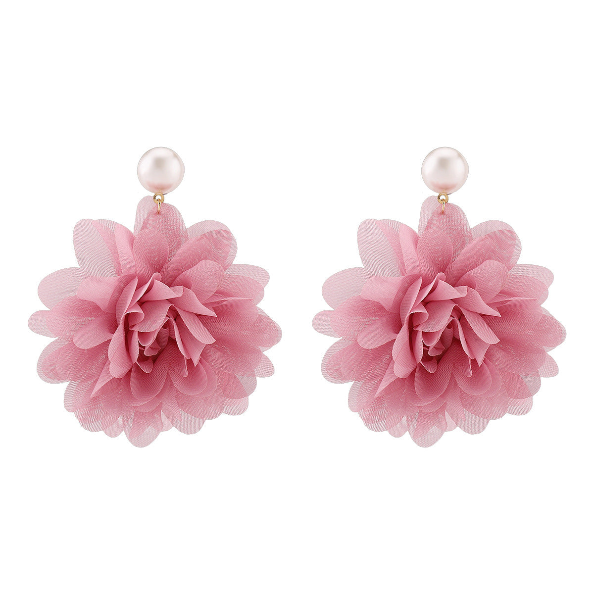 Pendientes colgantes de gasa floral dulce y perlas de imitación para mujer con diseño artesanal