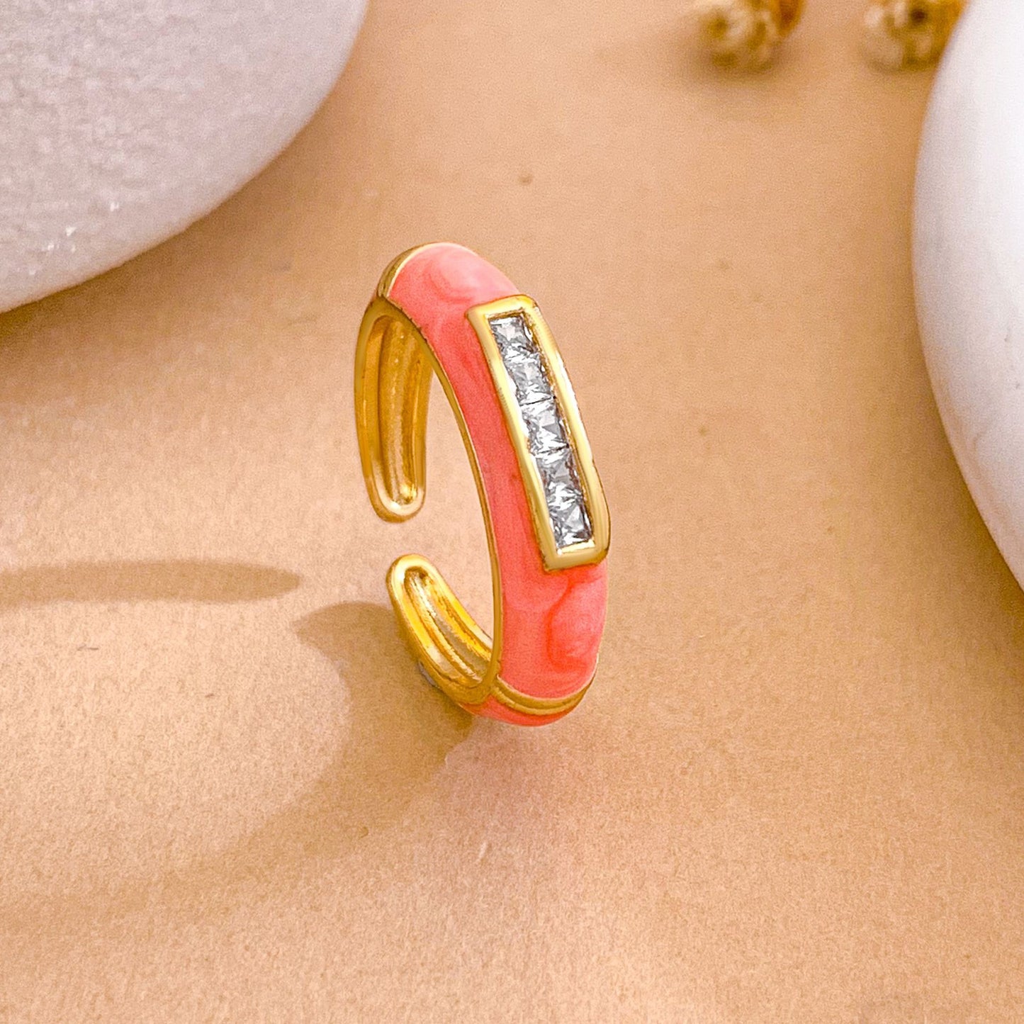 Anillo abierto de esmalte de latón chapado en oro, geométrico cuadrado minimalista para mujer