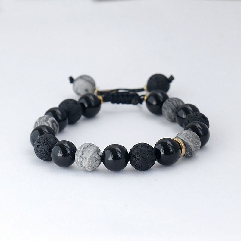 Ethnic Streetwear 10mm Round Agate Hematite Snowflake Obsidian Beaded Bracelet Unisex Buddha Design