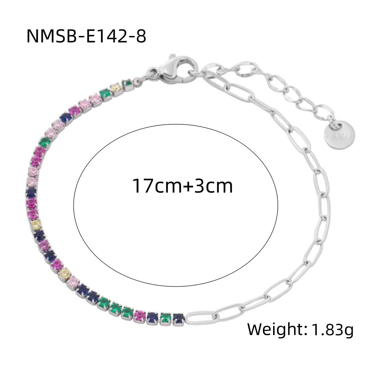 Pulsera geométrica de arcoíris de moda con diamantes de imitación para mujer, de acero de titanio con acabado chapado y delicado diseño de cristales de hilera completa