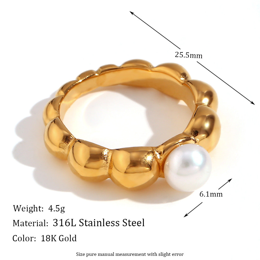Anello geometrico vintage in acciaio inossidabile con placcatura in oro 18 carati e trama ondulata cava per donna