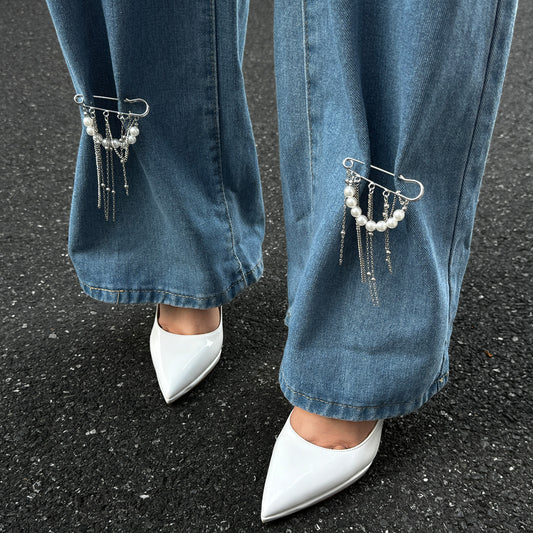 Inspired Geometric Pearl Pendant Chain Anklet for Women with Tassel and Adjustable Design