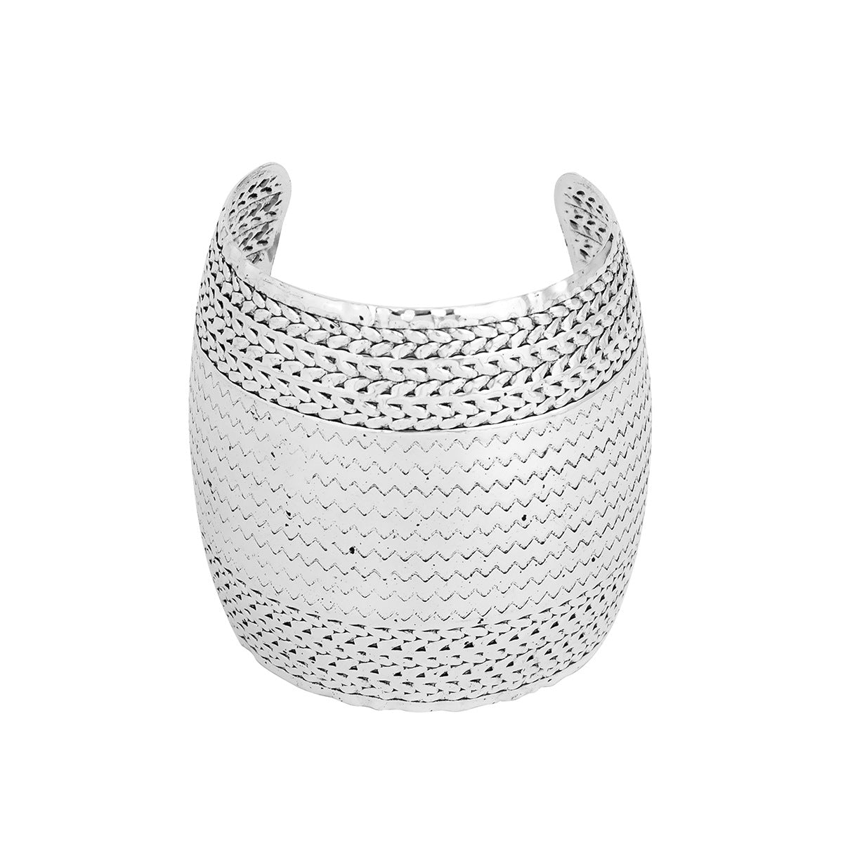Bracciale aperto multistrato ondulato in stile Hip Hop con spiga di grano incisa, da donna, in metallo con finitura placcata