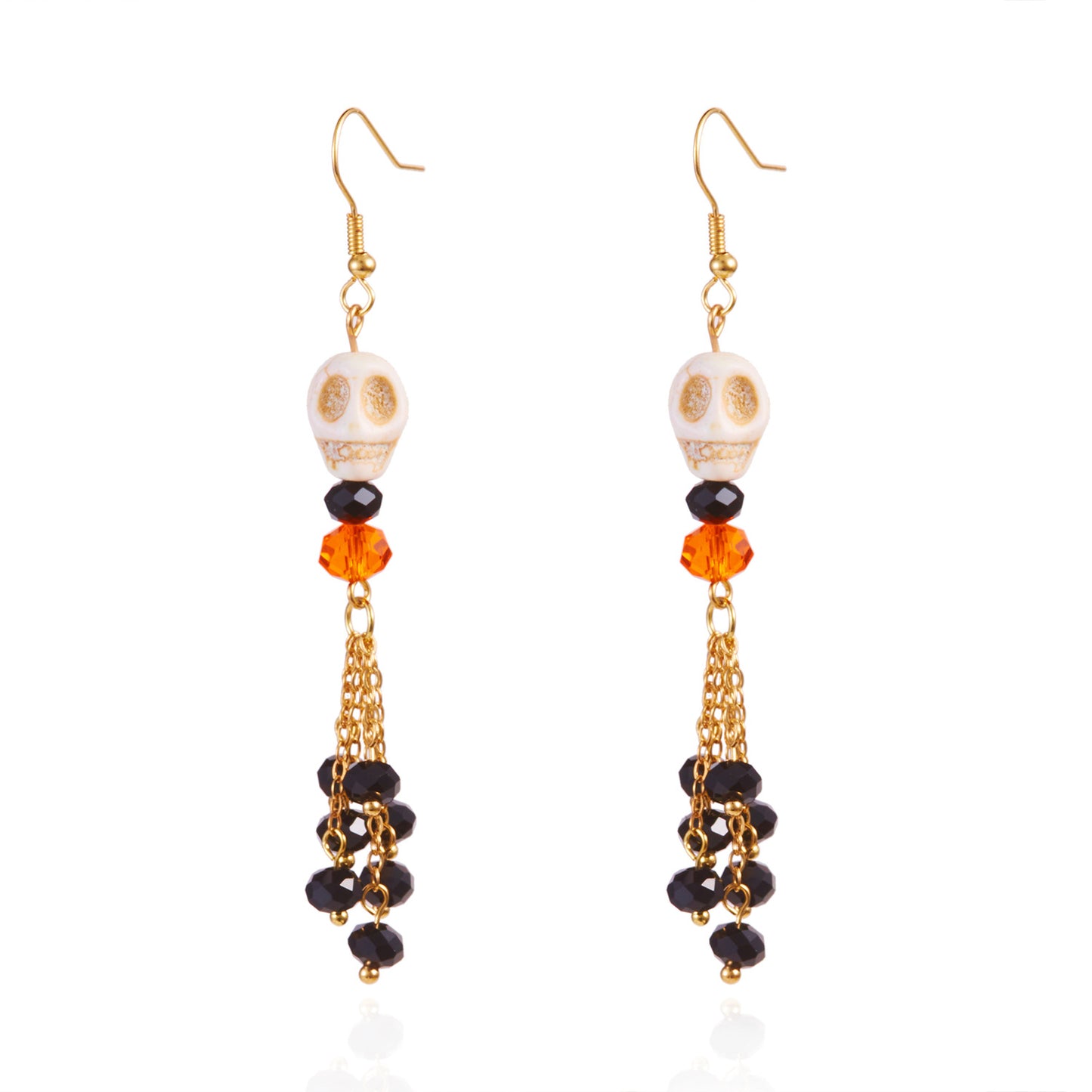 Dark Gothic Resin Skull Stud Earrings with Crystal Dangling Accents for Unisex Halloween Costume Jewelry