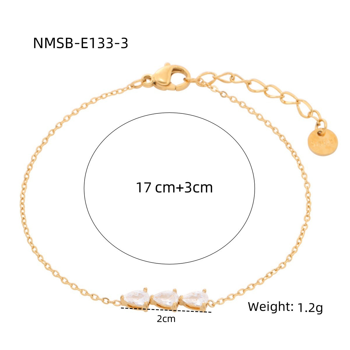 Fashionable Minimalist Geometric Titanium Steel Bracelet for Women with Zircon Water-Drop Pendants and Electroplated Finish