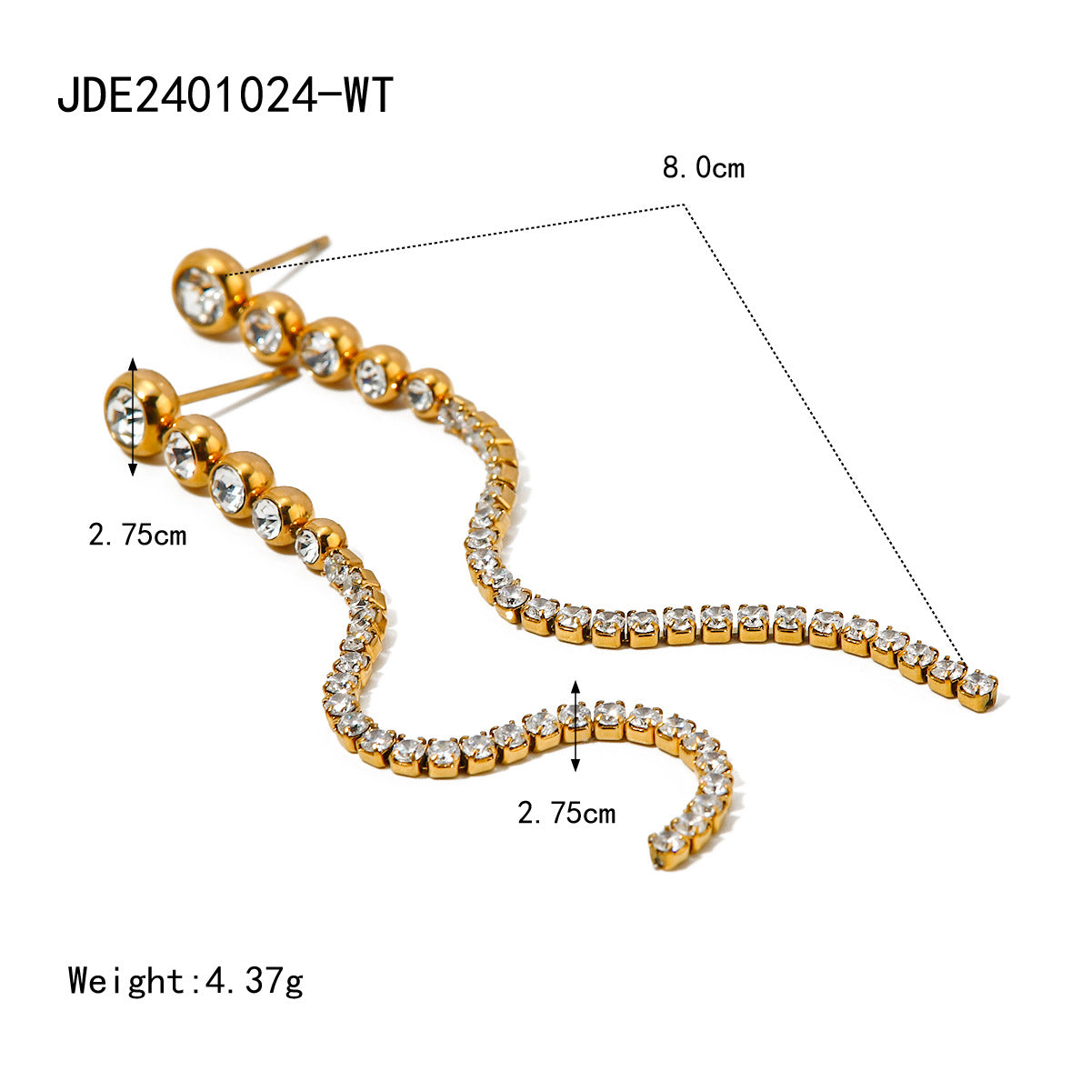Minimalist Stainless Steel Earrings with 18K Gold Plating and Zirconia Fringe Design for Women
