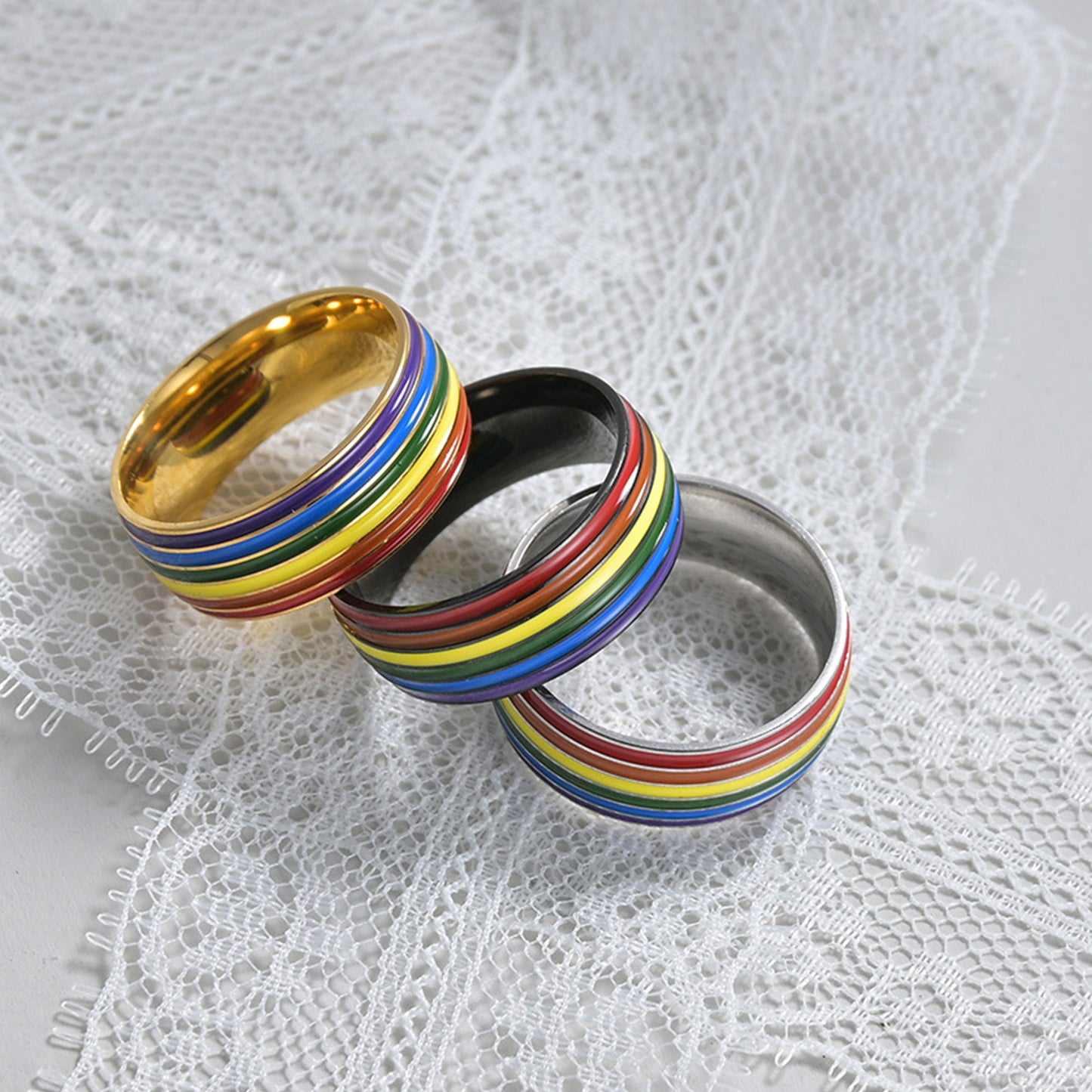 Anillo de acero inoxidable unisex con goteo geométrico de aceite