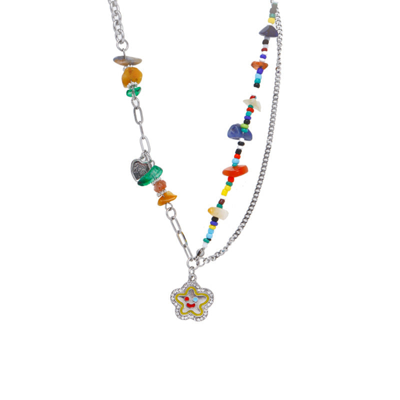 Collar Dopamina Multicolor de Perlas Estilo Caricatura de Candy Land para Mujer en Acero de Titanio con Acabado Chapado y Cadena de Cruz