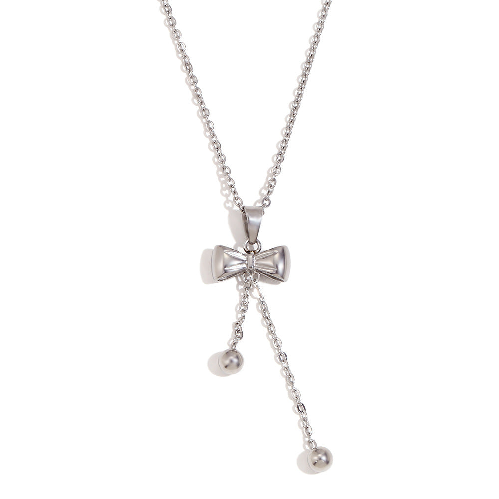 Minimalist Fashion Bow Knot Stainless Steel Necklace for Women with 18K Gold Plating