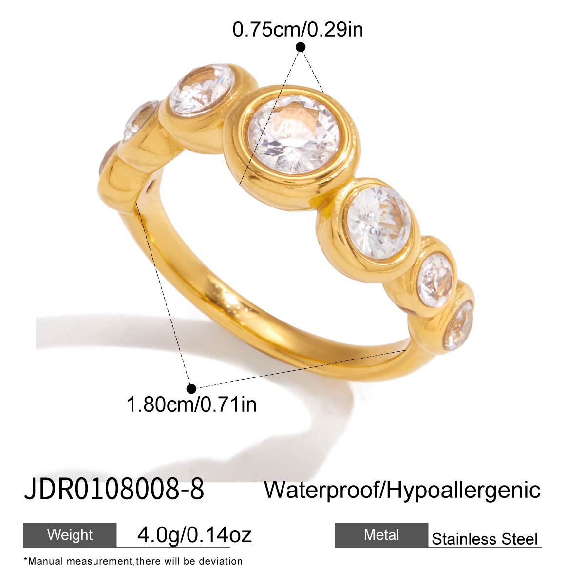 Anillo de Acero de Titanio Geométrico Minimalista con Incrustaciones de Pedrería Bañado para Mujer