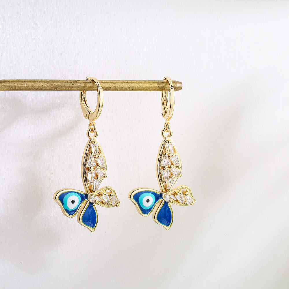 Orecchini in rame a farfalla geometrica trendy con placcatura in oro 18K e zircone smaltato