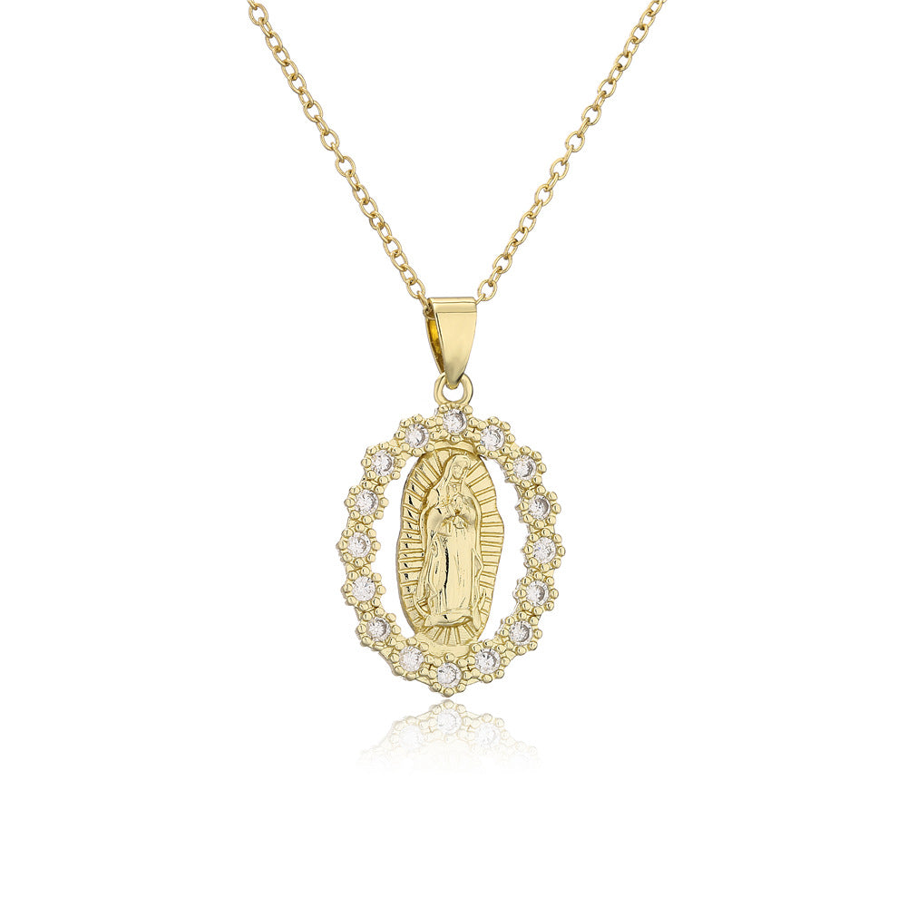 Collana Rame Geometrica Artigianale Vintage con Ciondolo Zirconi Micro-Incastonati su Catena a Maglia Ovale