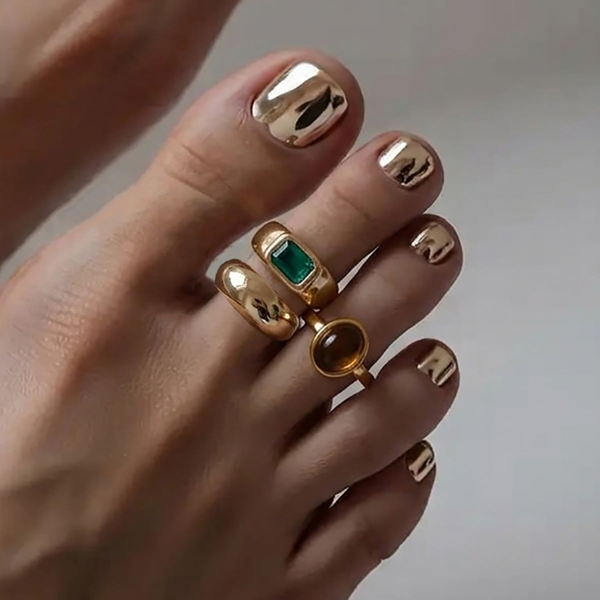 Vintage Geometric Alloy Open Toe Ring with Gemstone Inlay for Women
