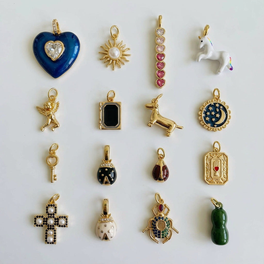 Vintage Heart Animal Brass Plated DIY Charm Bar Pendant