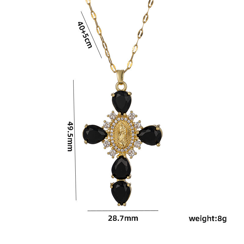 Minimalist Cross Pendant Necklace in Titanium Steel with Plated Finish for Women