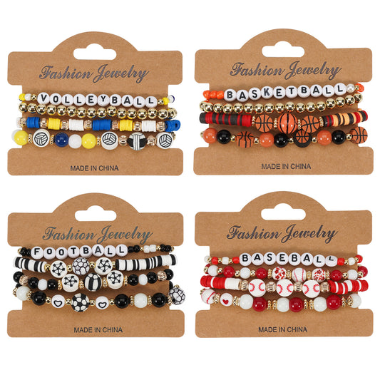 Set di braccialetti elastici unisex con perline, con elementi a tema basket, calcio, baseball e pallavolo