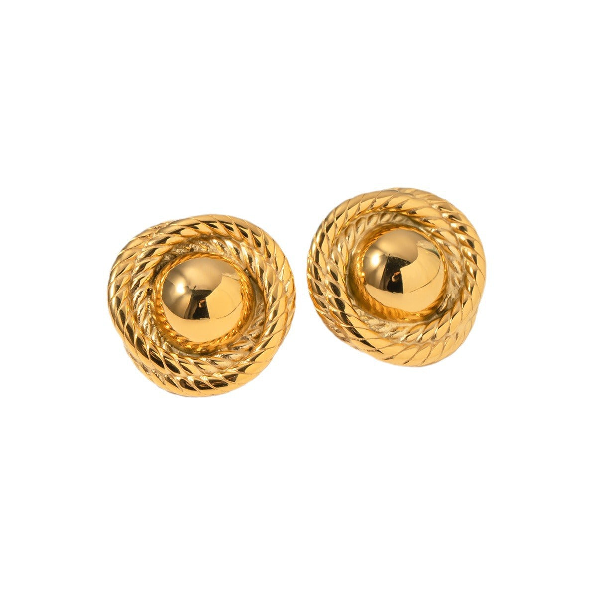 Pendientes de Acero Inoxidable Chapados en Oro de 18K con Textura Redonda Roscada Estilo Ins de Moda para Mujer