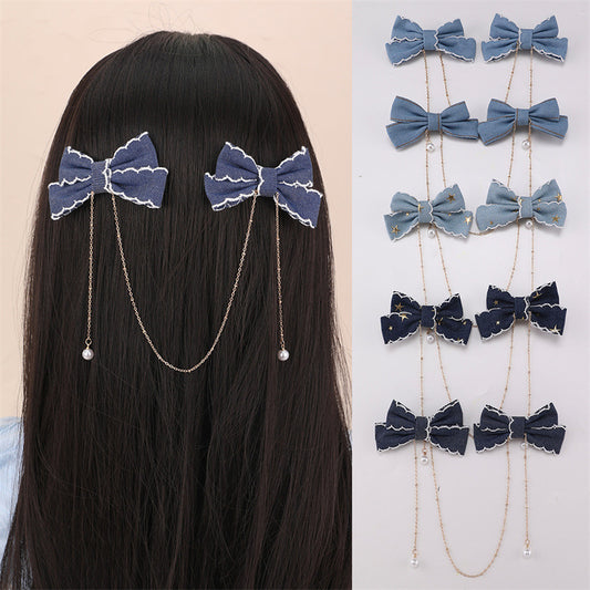 Retro Korean-Style Bow Hair Clip with Ribbon Detail for Girls, Plastic Resin Duckbill Hairpin, Natural Style Hair Accessory