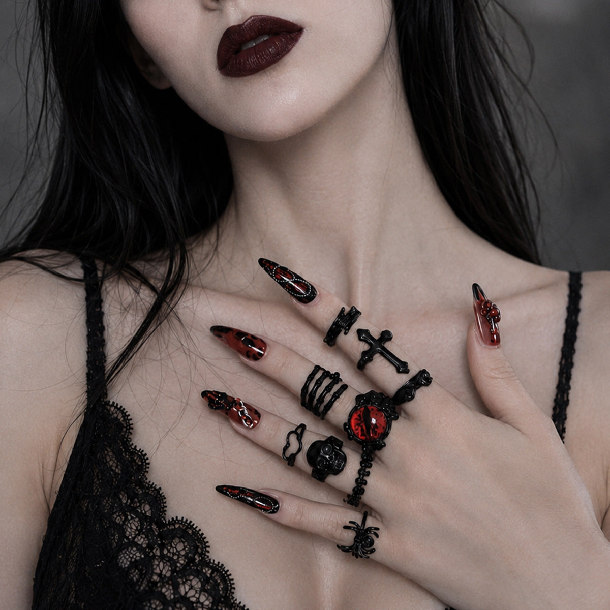Vintage Punk Hip-hop Geometric Bat Alloy Ring Set for Couples