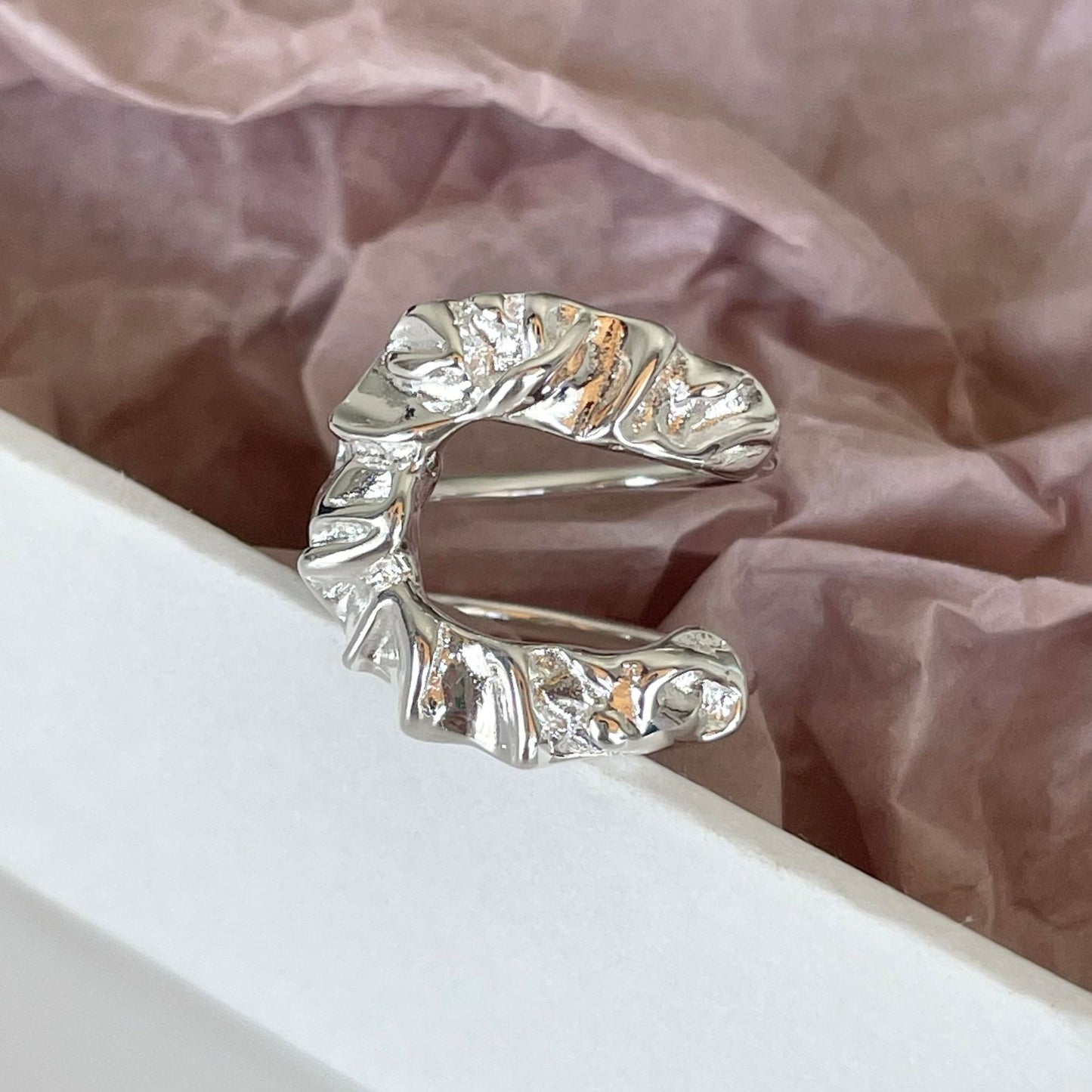Anello da donna minimalista hip-hop in argento sterling 925, geometrico e testurizzato
