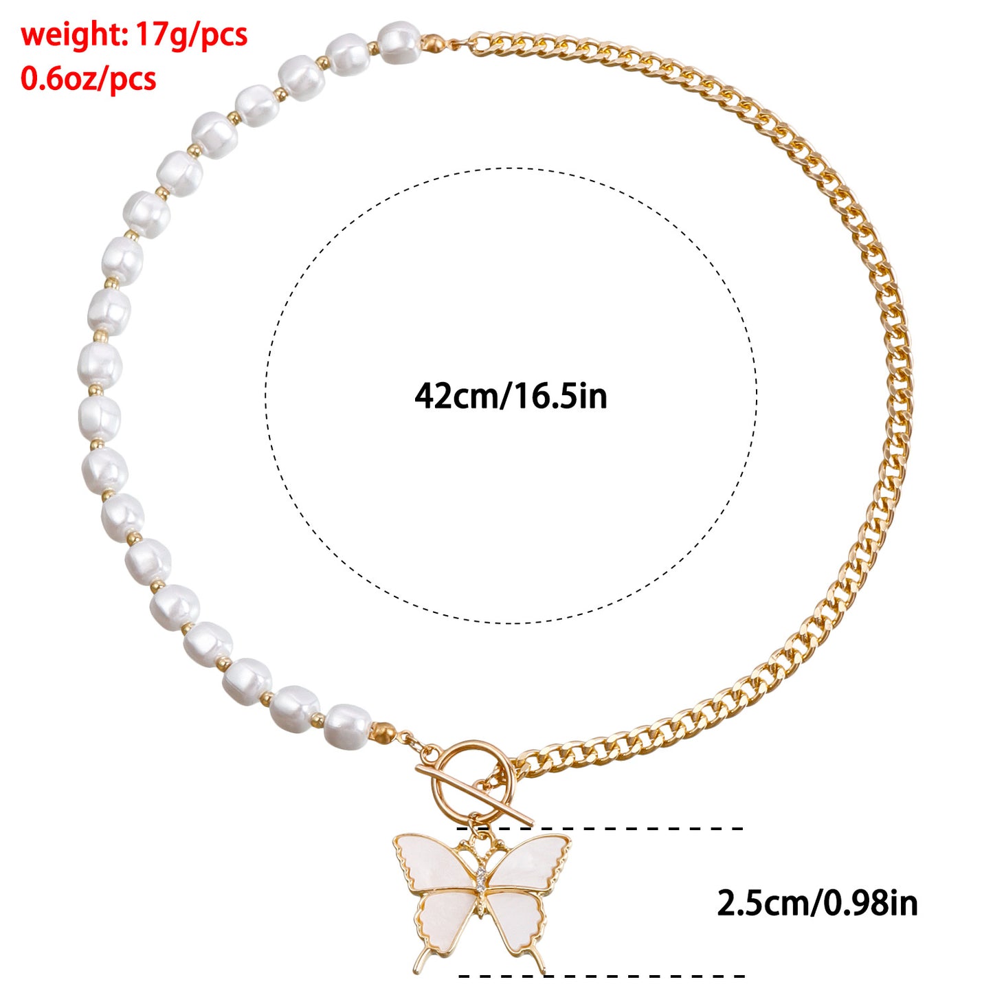 Elegant White Imitation Pearl and Shell Butterfly Geometric Aluminum Chain Necklace for Women