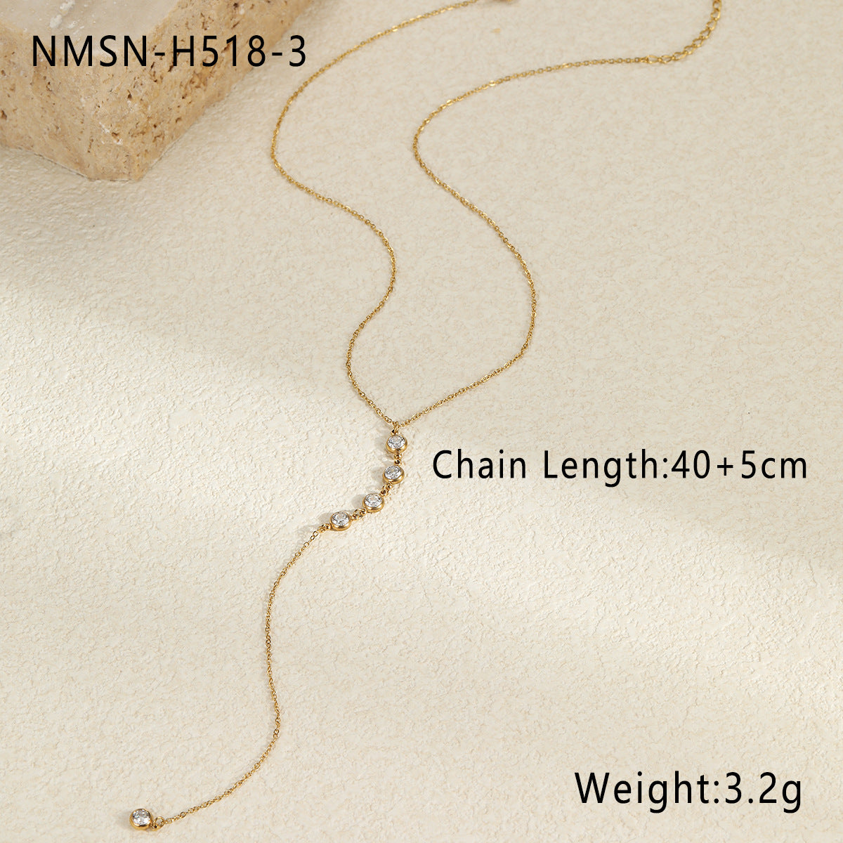 Fashionable OL Style Geometric Stainless Steel Y-Necklace with Colorful Zircon Inlay for Women