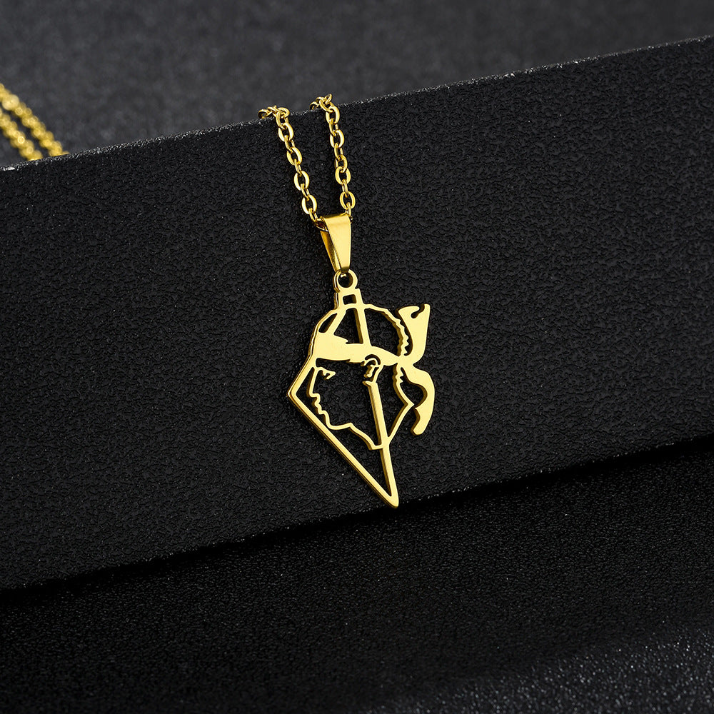 Collar con colgante de emblema geométrico de la región de Córcega en acero inoxidable con acabado chapado para uso casual unisex