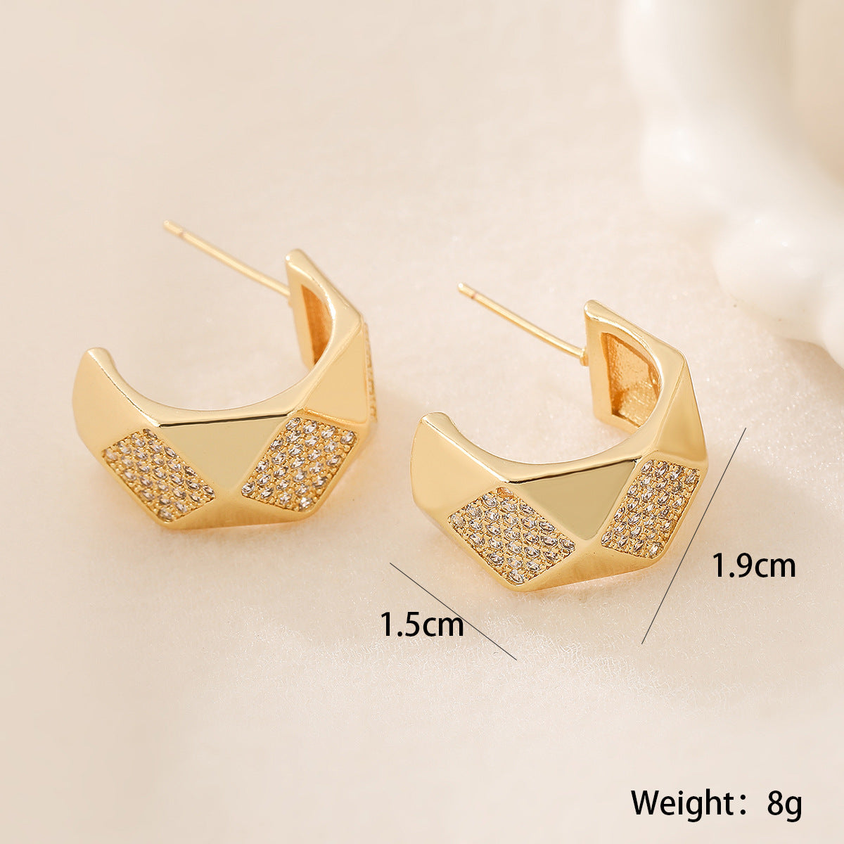 Minimalist Luxe Geometric Earrings for Women with Copper Base Plated in 18K Gold and Micro-Paved Zirconia