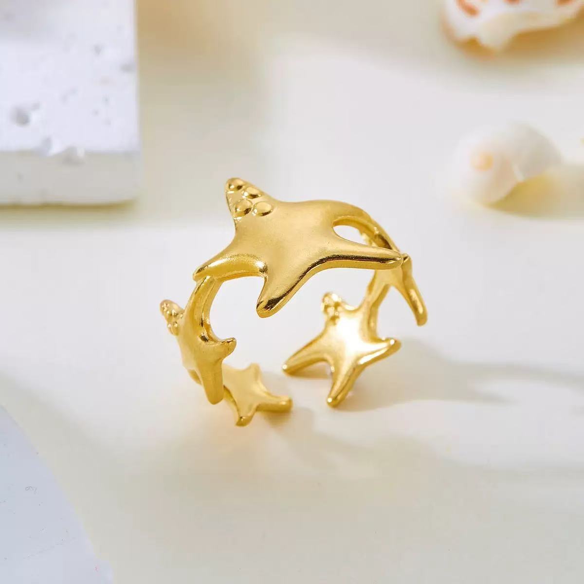 Elegant Gold Plated Stainless Steel Butterfly Star Geometric Ring