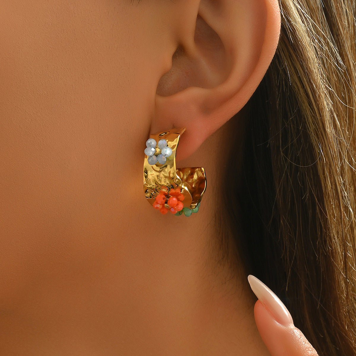 Pendientes Geométricos Florales Vintage de Cobre con Incrustaciones de Circonita para Mujer, Poste de Acero Inoxidable
